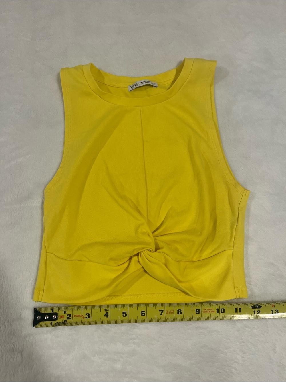 Zara Vibrant Yellow Twist Front Cropped Tank Top - Medium